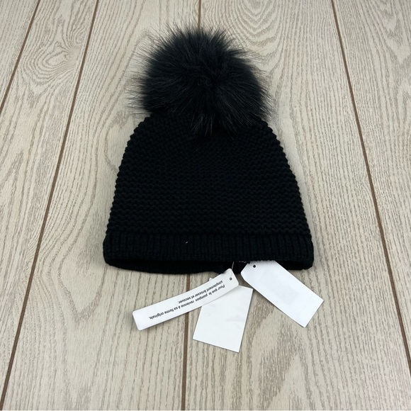 Kyi Kyi Knitted Faux Fur Pom Pom Hat OS Black $65
